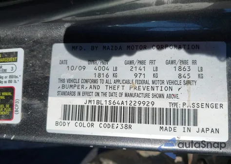 2010 Mazda Mazda3 S Sport from USA, damaged, VIN JM1BL1S64A1229929
